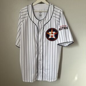 Houston Astros XL Baseball Jersey White Striped Unisex Short Sleeve Small Stain